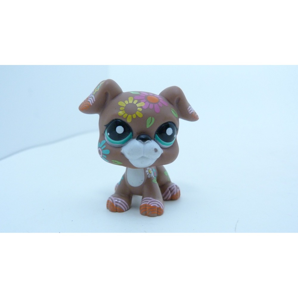 Hasbro Littlest Pet Shop Great Dane 1480 Brown Floral Flower Dog Teal Eyes